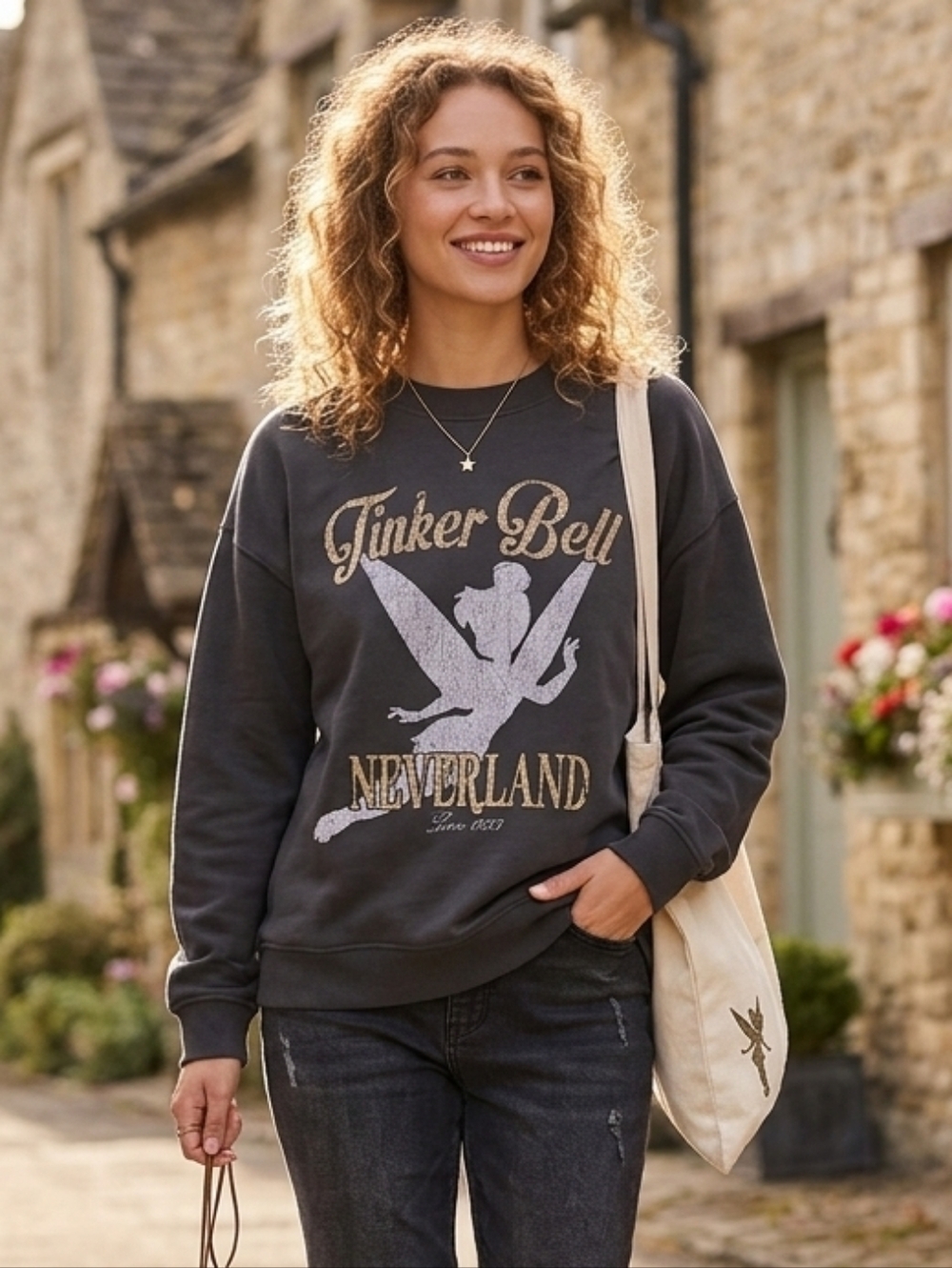 Disney Primark TinkerBell Neverland Charcoal Graphic Sweatshirt XS NWT